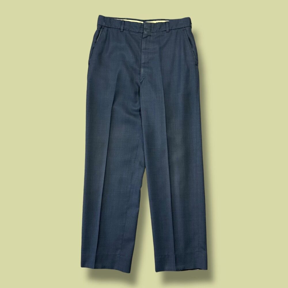 Vintage 70s Mens Pants Straight Leg Trousers Polyester Lightweight 31x29 Navy